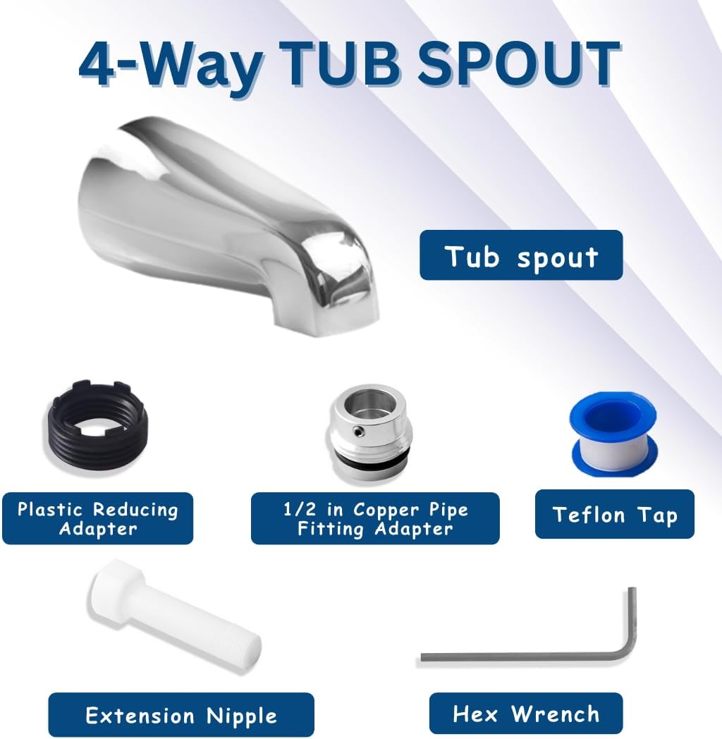 5" Non-Diverter Tub Spout with 4 in 1 Adapter,Universal fit 1/2" Copper Slip, 1/2" Iron Pipe(Long and Short stub Out), and 3/4" Iron Pipe Connections, Easy Installation, Matte Black