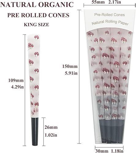 Miniatura 3 de VEMES Papeles de liar de combustión lenta, paquete de 16 conos preenrollados de tamaño King de hongos, conos naturales preenrollados