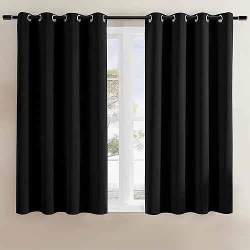 Rutterllow Blackout Curtains for Bedroom, Room Darkening Window Drapes 2 Panels for Living Room, Grommet Top (52x45 Inch, Black)