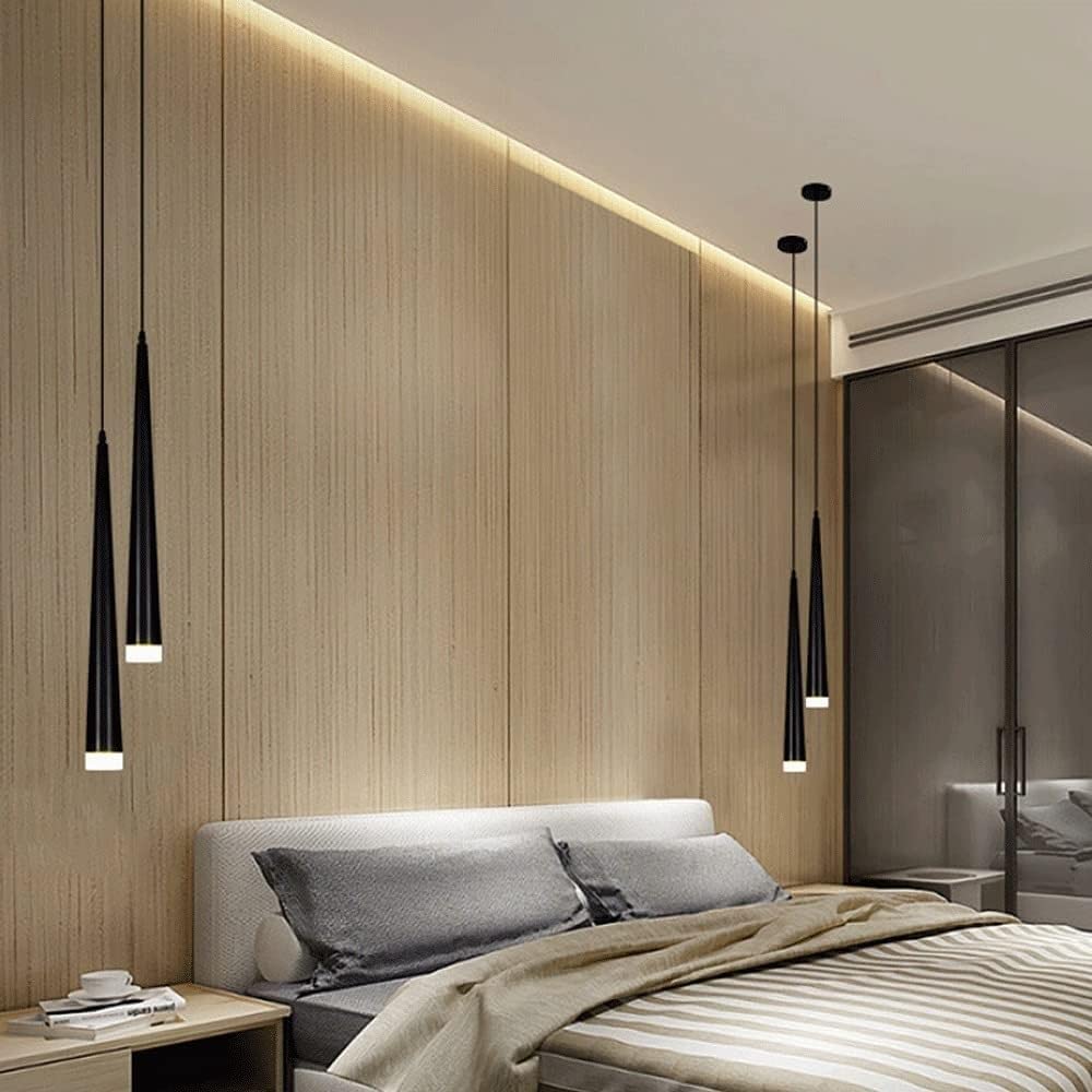 Lámpara colgante de tubo largo, luces colgantes cónicas de metal con pantalla de lente, lámparas colgantes modernas de 5 W con iluminación de isla LED,iluminación de techo