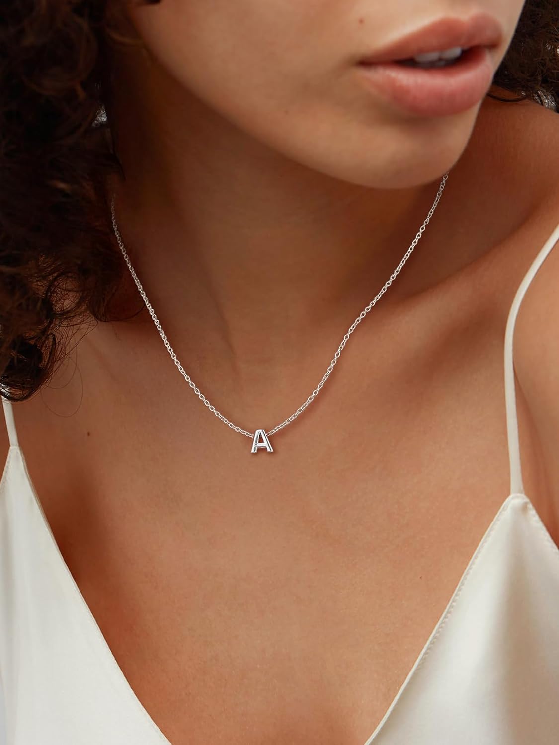 SILVERCUTE Valentines Day Gifts for Her - Small 925 Sterling Silver Initial Necklace for Women,Tiny Silver Initial Pendant Tiny Letter Necklace with Adjustable Chain,16"-18" - Image 2