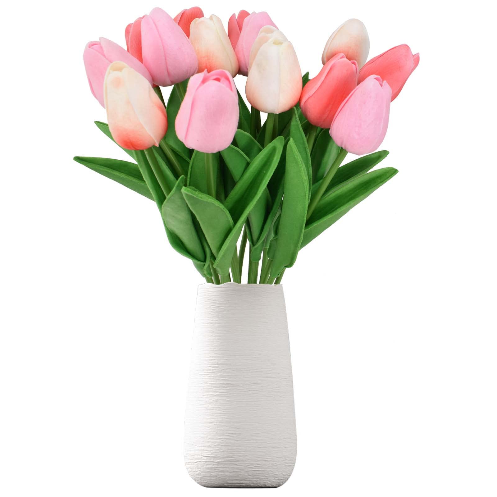 Disnace 15 Piezas Tulipanes Artificiales Rosa, Flores de tulipán Artificiales, Flores Tulipanes Artificiales en látex, Floras Falsas de Tacto Real Decoración para Banquete de Boda