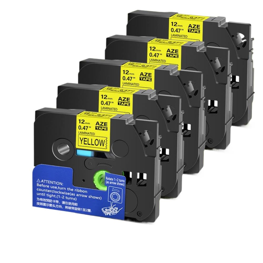 Nastro per etichette compatibile con PT-1000 PT-H101C 5PK 6mm 9mm 12mm 18mm 24mm laminato nero su giallo TZe631 TZe641 TZe651