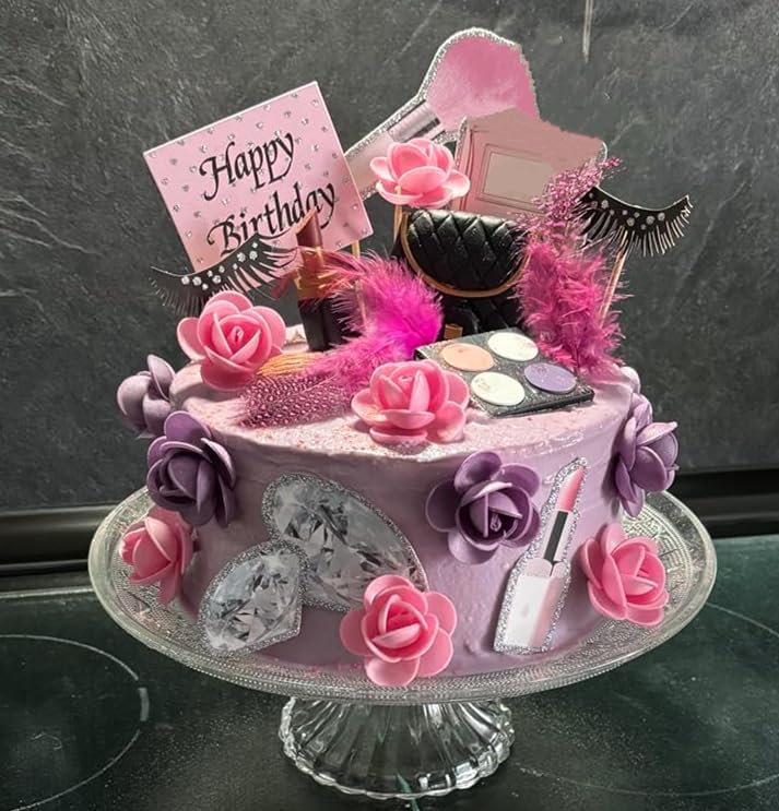 Miniatura 4 de JeVenis Decoración de pastel de maquillaje, decoración de pastel de cumpleaños, suministros de fiesta de spa, decoración de cumpleaños