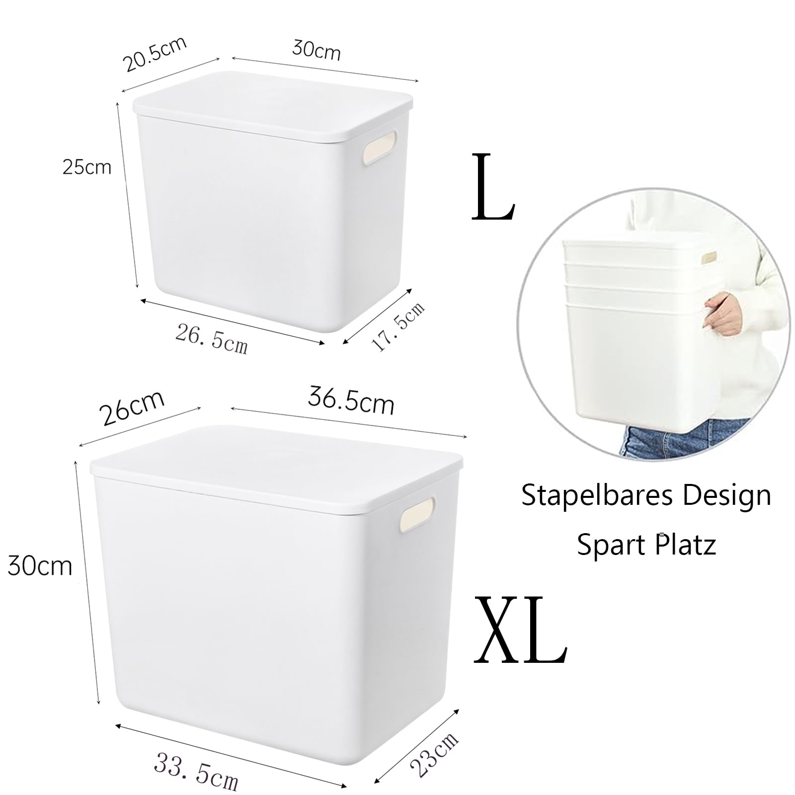 12L+25L 6 Pack große Kunststoff Weiße Aufbewahrungsbehälter Körbe, Toy Box Chest mit Deckel und Griff,Organizer Container für Kids,Nursery,Shelves,Playroom, Bedroom,Office,Closet,home(4XL+2L)