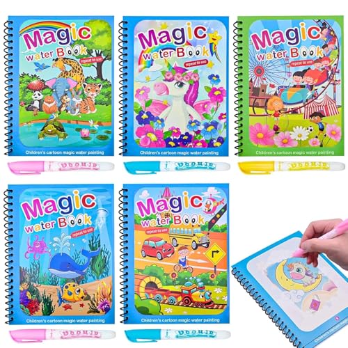 Image of LOTUSLANE Magic Water Book Set with Water Pen, Children's Reusable Cartoon Painting Book, Themed Drawing Book