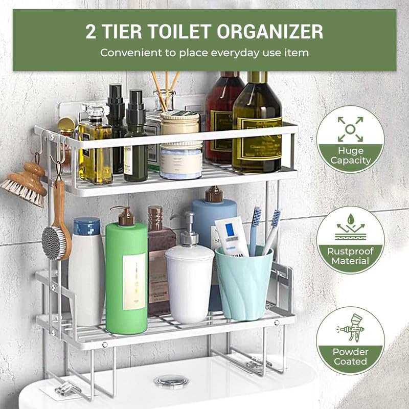 Miniatura 3 de DINEST Organizador de estante de almacenamiento de 2 niveles sobre el inodoro, estantes organizadores de baño resistentes, diseño multifuncional