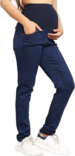Awwni Maternity Black Denim Pants Leggings for Women - Pregnancy Pants Over-Belly Design and Elastic Waistband - Ideal Gif...