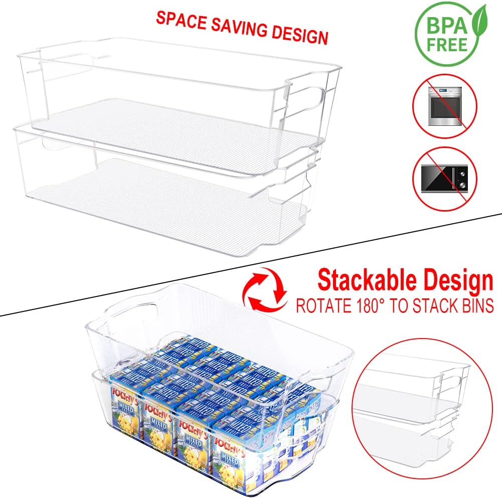 Alpacasso Fridge Organizer Storage Bins - 8 Pack Stackable Freezer Kitchen Containers with Handles BPA Free Clear Organization Fridge Stackable Organizer for Cabinet Drawer and Pantry