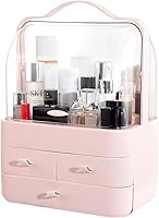 Vista 1 de Nervure Organizador de maquillaje rosa, caja de almacenamiento de cosméticos con tapa, organizador de maquillaje con cubierta libre de polvo y asa