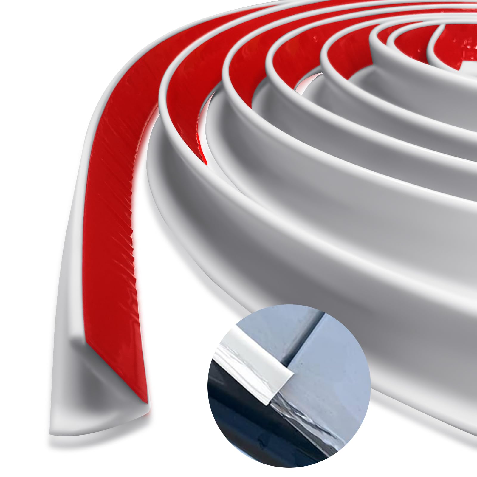 J Shape RV Rain Gutter, 10M/32.8Ft Rain Gutter Self Adhesive, PVC Plastic Roof Rain Diverter, Rain Diversion Strips for Vehicle Truck RV Boat Car Van Door Motorhome (White, 10m)