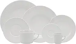 Serviço de Jantar, Chá e Café 28 Peças em Porcelana, Modelo Aspen, Redondo com Relevo, Porcelana Schmidt