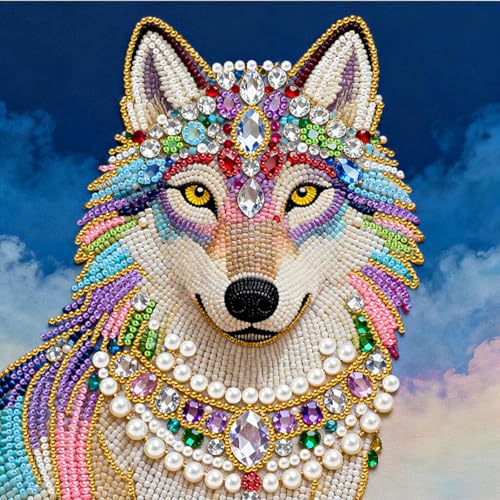 Wolf Pearl Diamond Painting Kit with Stretch Frame for Adult