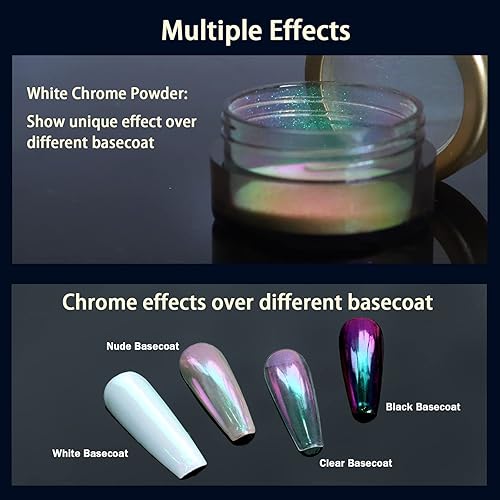 Miniatura 4 de Allstarry Polvo para uñas cromado de unicornio, polvo de uñas de perla blanca iridiscente Aurora Sirena, pigmento de brillo de hadas para arte en
