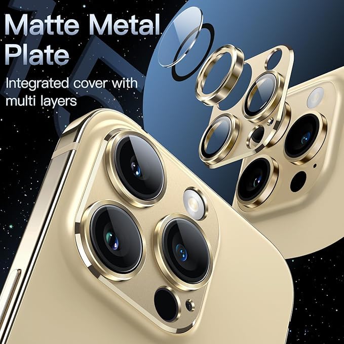 Image of Camera Lens Protector for iPhone 14 Pro 6.1-Inch & iPhone 14 Pro Max 6.7-Inch, Full Coverage 9H Tempered Glass Ring Cover, Matte Metal Plate, Case Friendly (Gold)