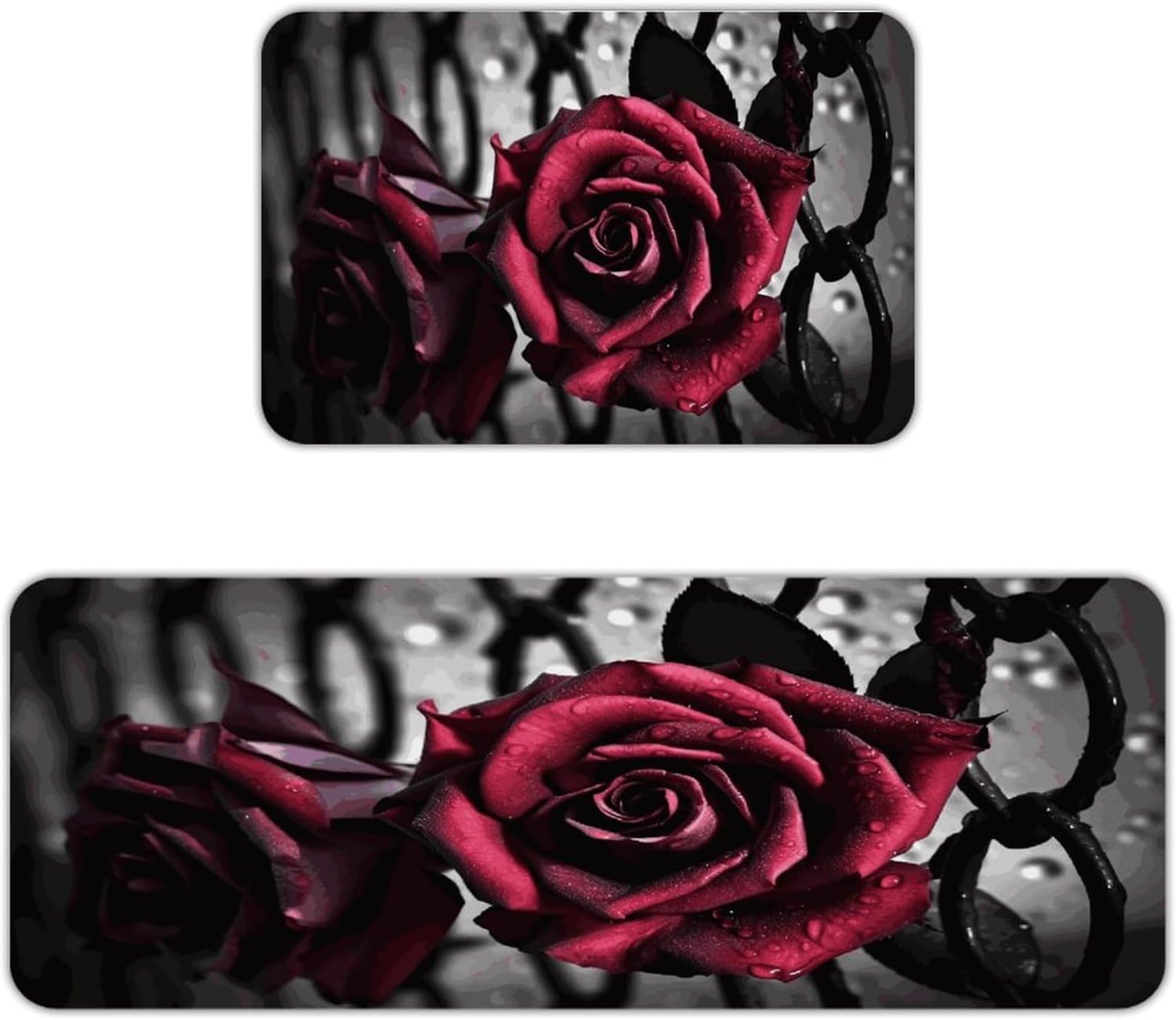 Gothic Roses Kitchen Mats with 2PCS Non-Slip Washable,Kitchen Rug Heavy Duty Durable, Floor Mats for Kitchen,Office,Sink,Laundry