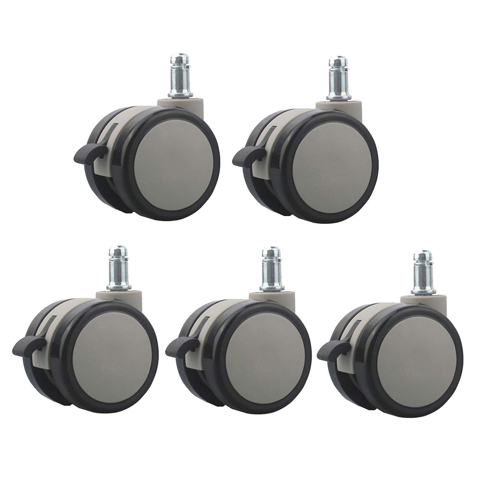 Lot de 5 roulettes robustes en polyuréthane pour chaise de bureau, 11 mm x 22 mm, taille de tige universelle, roulettes de rechange avec frein, pour chaise de bureau, chaise pivotante, 2,5 pouces