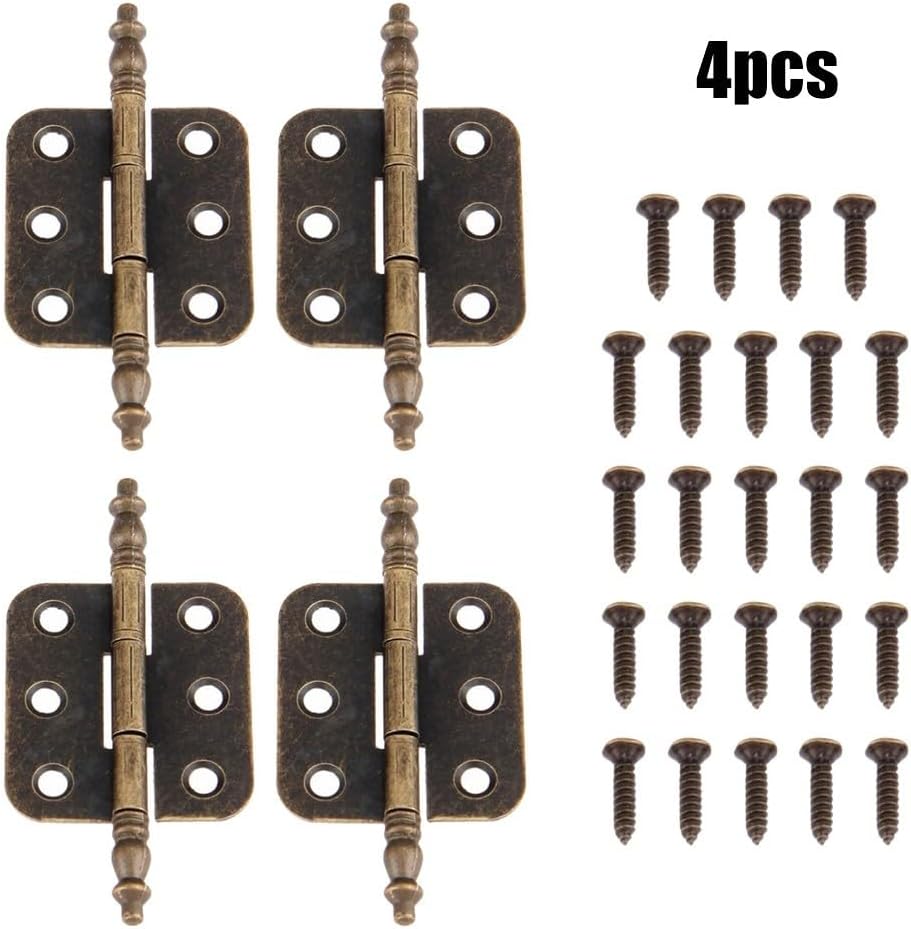 Antique Bronze Crown Head Decorative Door Hinges Cabinets, Cupboards & Wooden Boxes – 70 x 35 mm Iron Hinges with 6-Hole Mounting – Pack of 4 with Screws