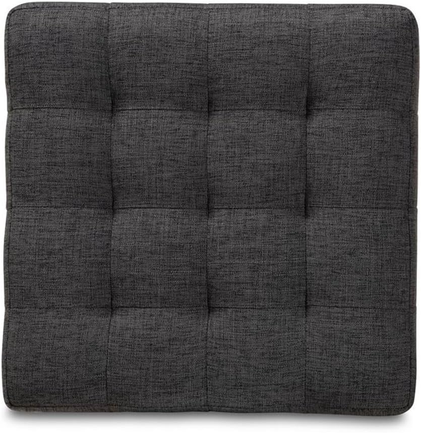 BOWERY HILL Upholstered Wood Cube Ottoman, Dark Gray Fabric, Set of 2, Biscuit Tufted Design, Solid Wood and MDF Construction, Black Plastic Legs, Contemporary Style, Living Room or Bedroom Use