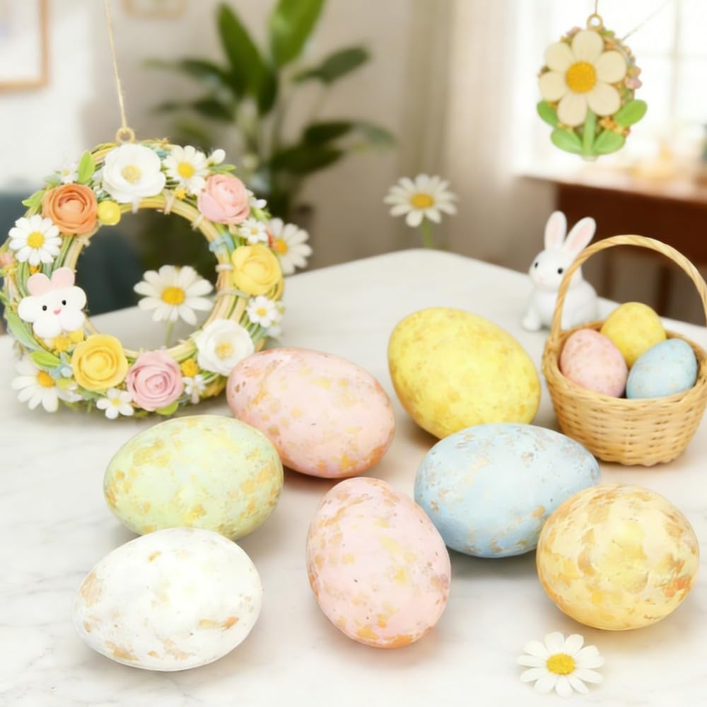 9Pcs Colorful Golden Speckled Easter Hanging Eggs, Pastel Decorative Eggs for Easter Basket Fillers, Table Settings, Spring Party Holiday Decor