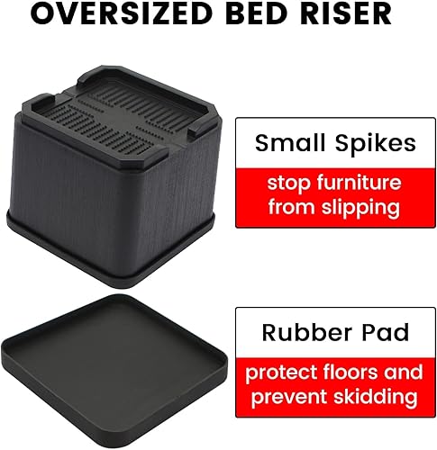 Miniatura 3 de Paquete de 8 elevadores de cama de gran tamaño, elevadores de muebles resistentes de 4 pulgadas que soportan hasta 6000 libras, bloques de elevación