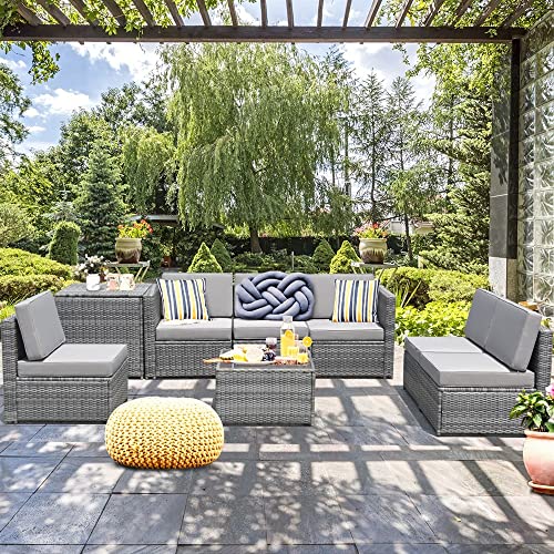 FZZDP 8PCS Outdoor Wicker Rattan Furniture Set Cushioned Sectional Sofa Storage Table Corner Sofa FZZDP 8PCS Outdoor Wicker Rattan Furniture Set Cushioned Sectional Sofa Storage Table Corner Sofa