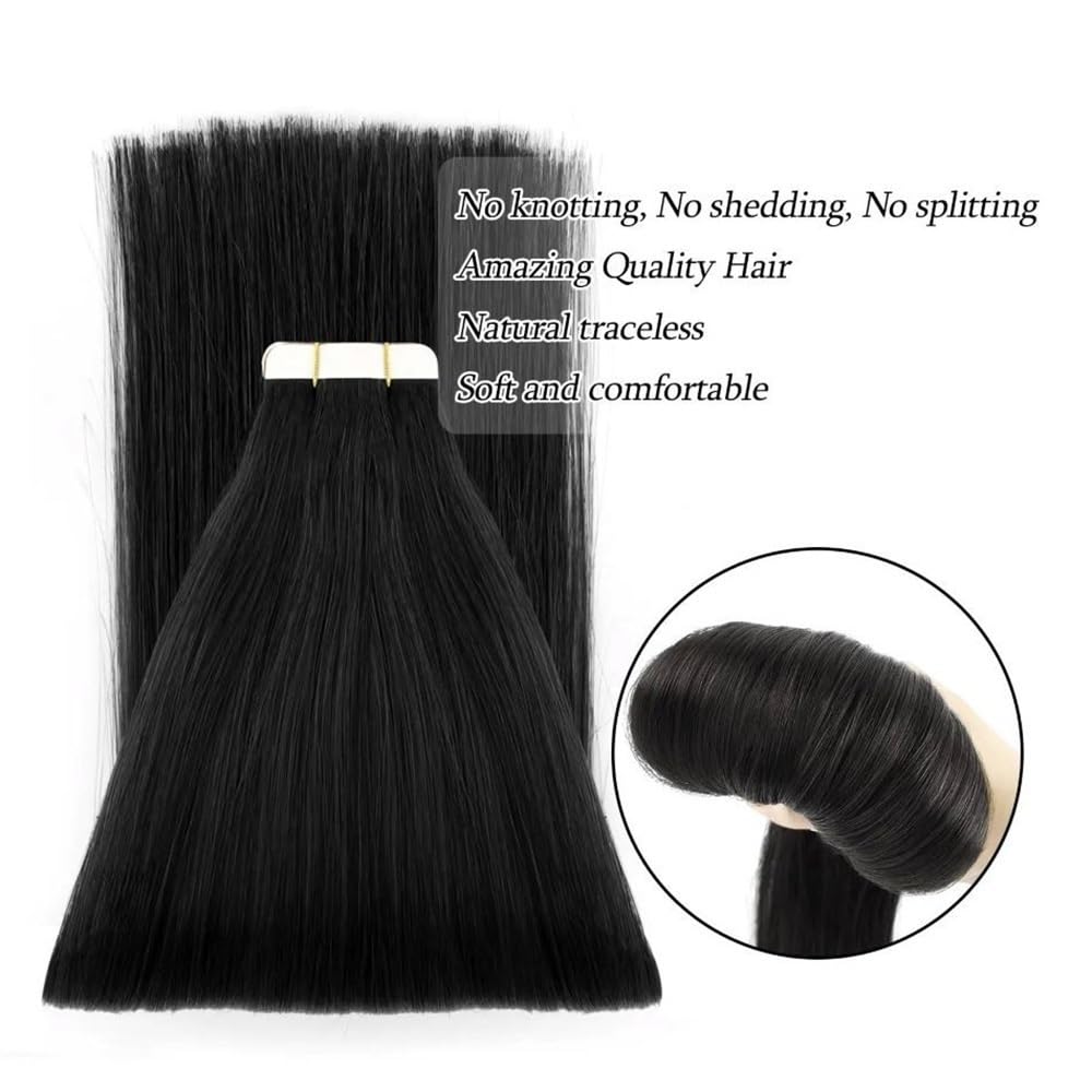 Przedłużanie włosów Peruki dla kobiet, niewidoczne, bezszwowe przedłużki do włosów z gumką 50 g, 20 szt.(Black,16 inch)