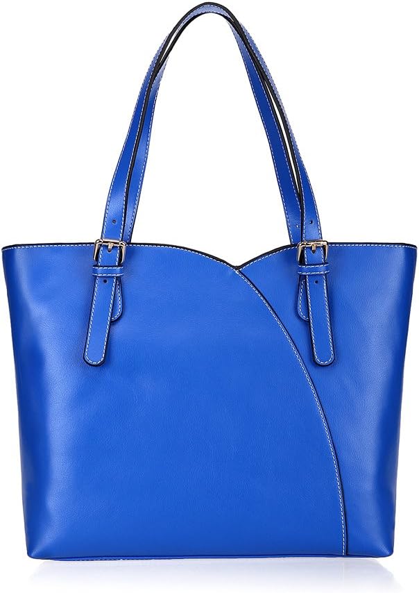 Fineplus Womens Cute Pure Color Split Cow Leather Shoulder Tote Bags Handbags Electric Blue