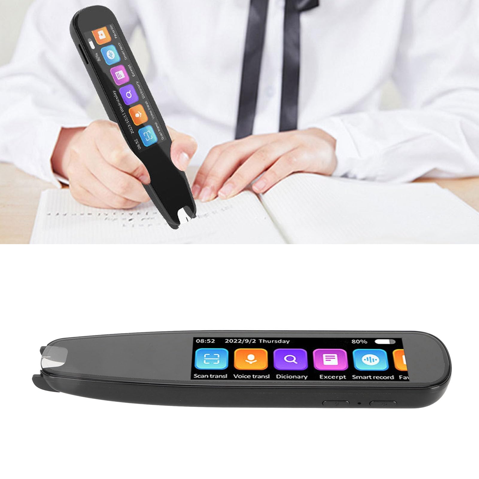 Bolígrafo de Traducción con Pantalla de 3,7 Pulgadas, Escáner en Línea/sin Conexión de 12 Idiomas, Traductor de Voz y Transcripción de Texto para Viajes, Estudio y Negocios, 99% de Precisión,