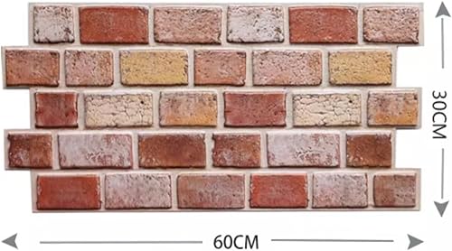 Miniatura 6 de SOVORM Paquete de 10 paneles de pared 3D de ladrillo sintético para despegar y pegar en marrón rojo, papel tapiz autoadhesivo para decoración de
