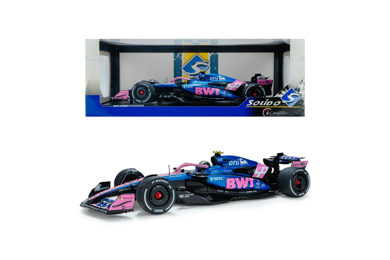 Solido Alpine A525#7 GP China 2025 1:18 - Die-Cast Fórmula 1 Modelo Coche Conductor J. Doohan Azul Coleccionista Caja Ventana con Base de Plástico