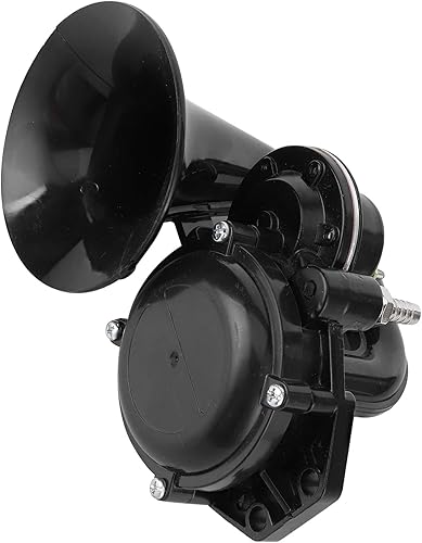 Bocina de aire, bocina de caracol de 12 V/24 V, bocina de caracol universal, cuerno de caracol negro, 12/24 V, 120 dB, trompeta de aire para