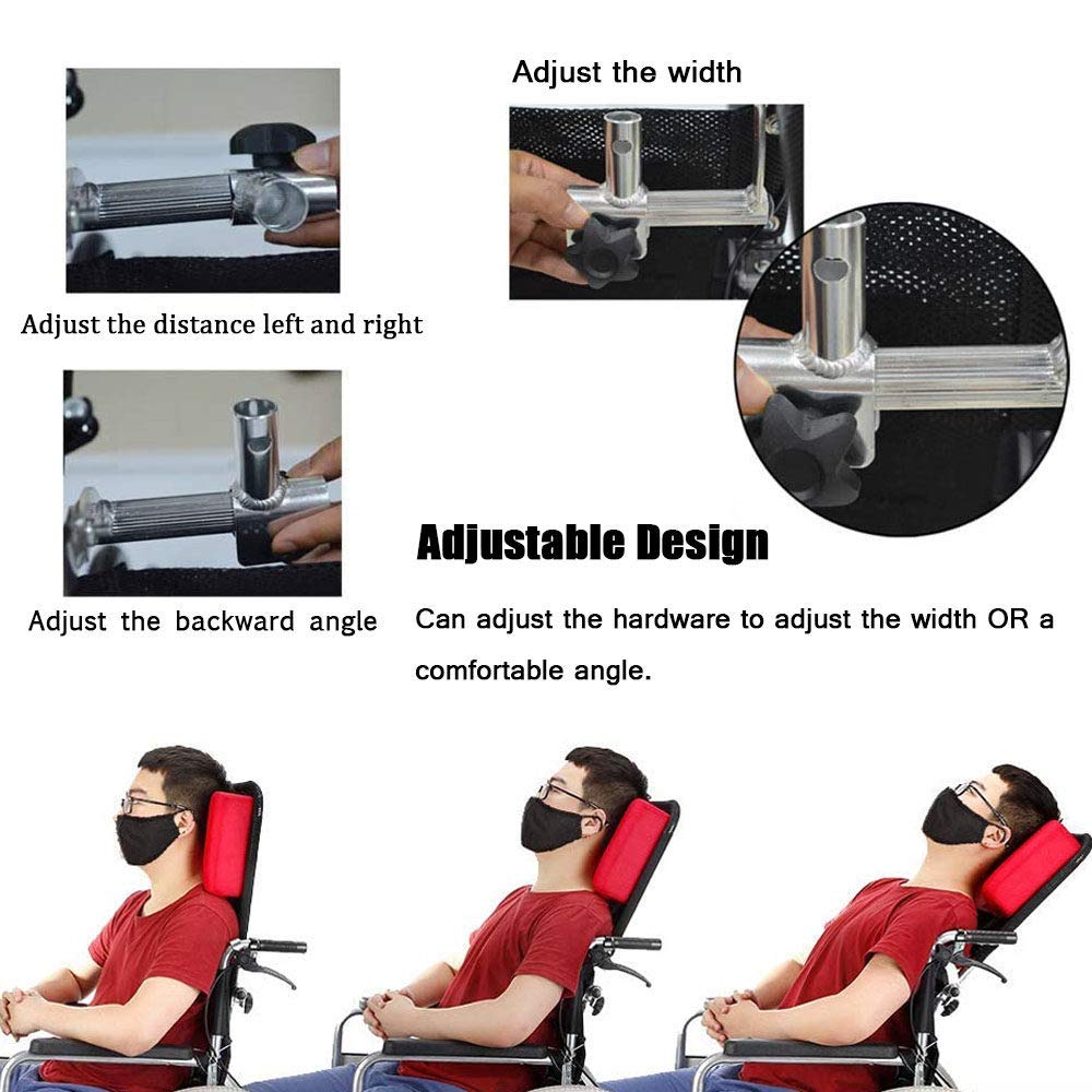 Reposacabezas Silla de Ruedas de Ruedas Soporte para el Cuello Acolchado para la Cabeza Altura y áNgulo Ajustables para Adultos de 16-20 "Accesorios de Silla de Ruedas de Viaje Universal （Negro