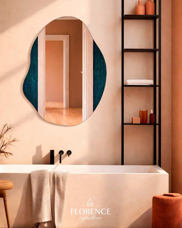 Espelho Orgânico Nuvem Decorativo Lapidado, 70x50cm, Forma Orgânica Moderno Com Fixação