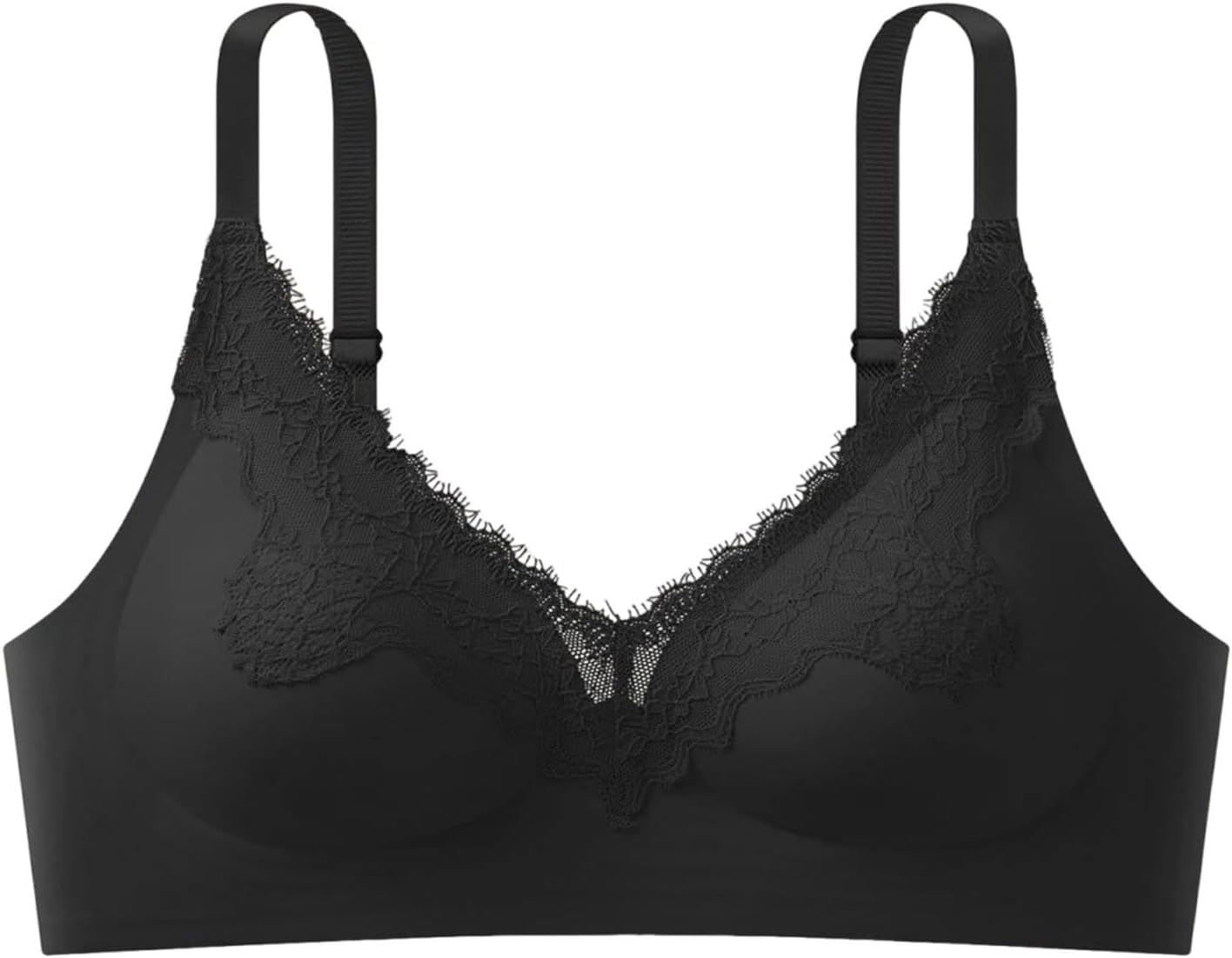 Women's Floral Lace Bra Spaghetti Strap Scallop Trim Wireless Lingerie Bralette Push Up Full Coverage Underwear
