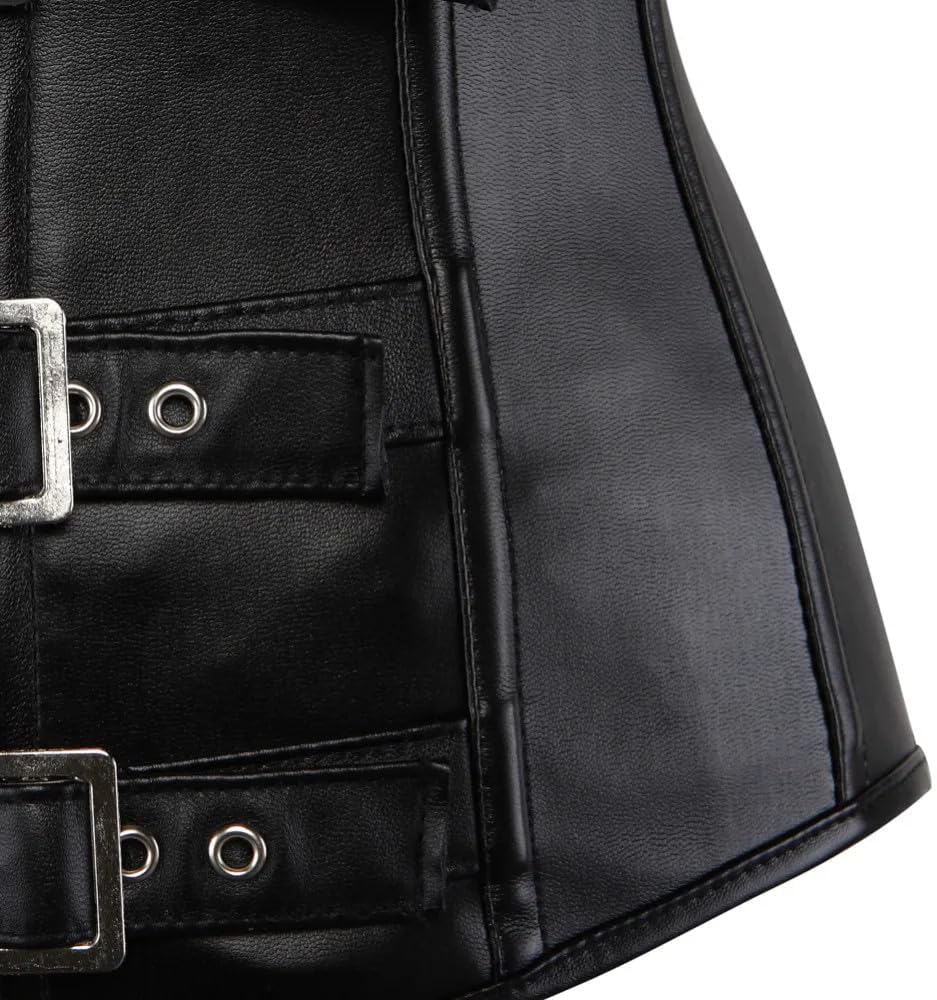 Fashion Leather Corset Top Women Zip&Amp;Buckles Boned Overbust Bustier Vest Sexy Punk Motorcycle Party Clubwe
