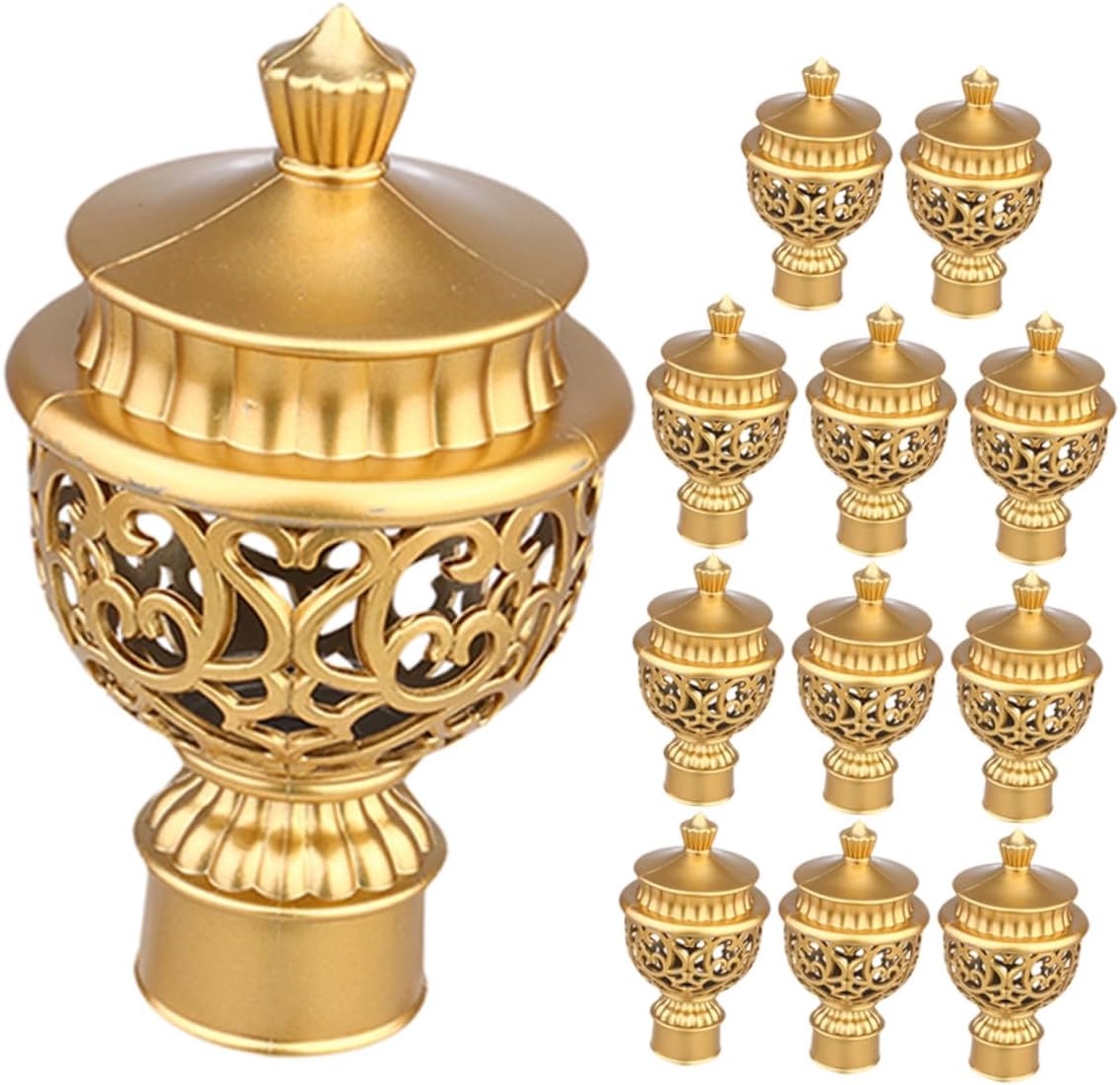 12 Pcs Plastic Curtain Rod End Caps Finials Decorative Replacement for Roman Drapery Rods Install for Home and Office Gold Color