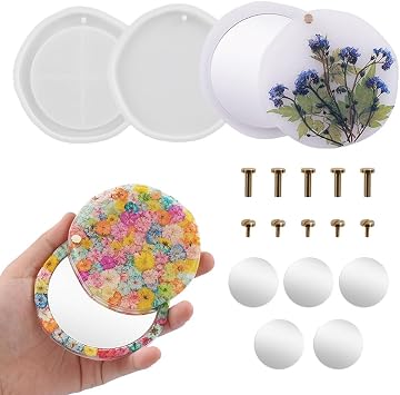 BIGEBO Makeup Mirror Resin Mold Kit, Compact Mirror Resin Mold with 5Pcs Acrylic Mirror Pocket Silicone Molds for Epoxy Resin Craft DIY Mold