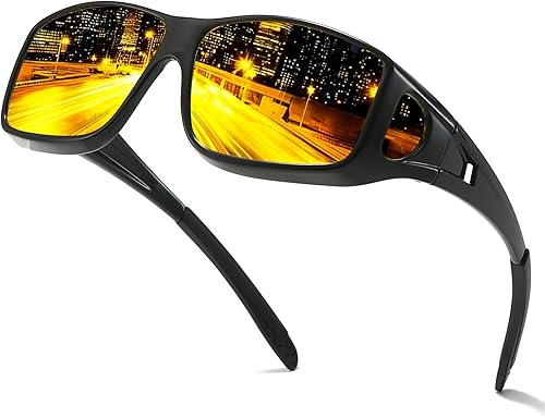 Myiaur Lentes de visión nocturna para mujeres y hombres, lentes polarizados para conducción nocturna con lente amarilla antirreflejos, protección UV