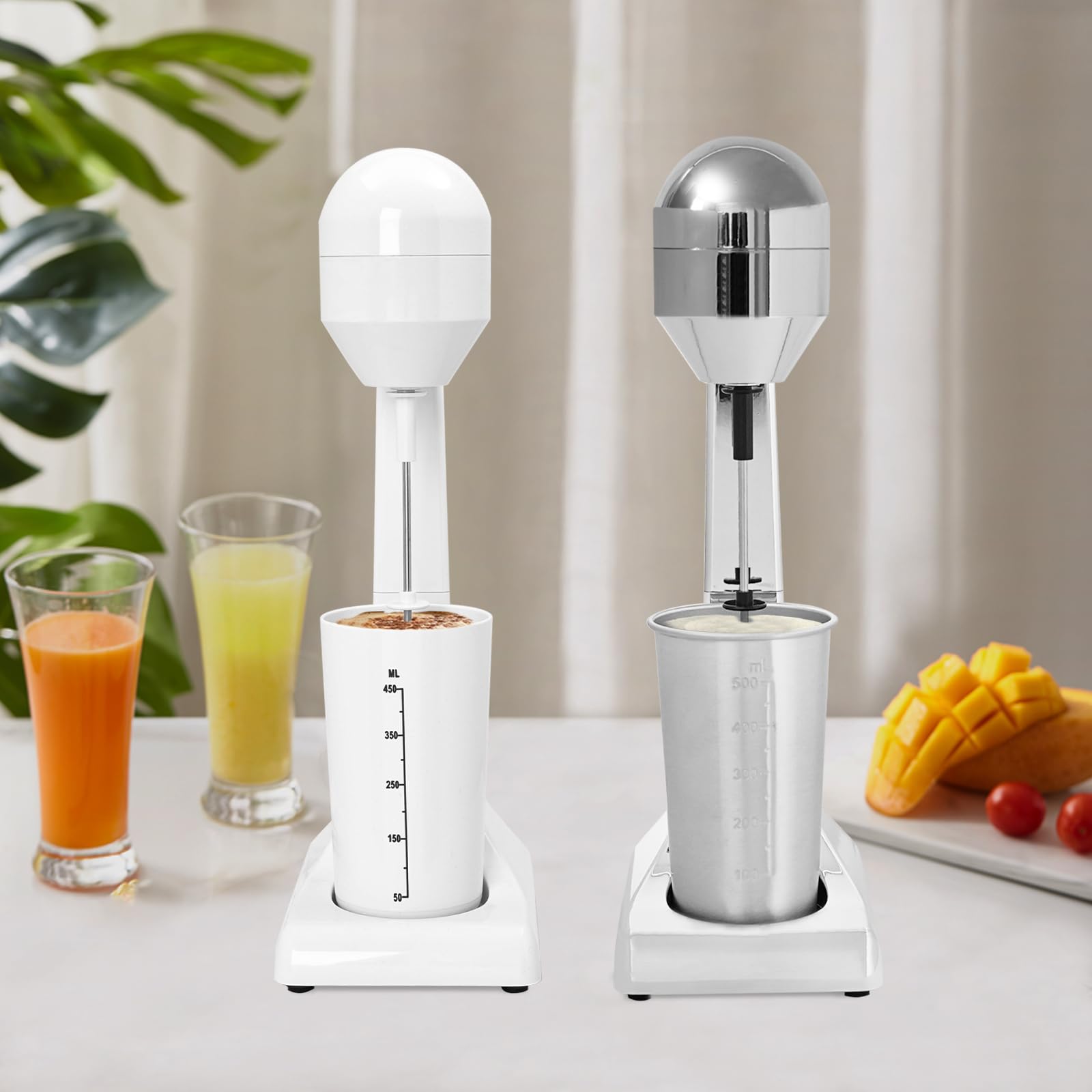 Milchshake Mixer, Getränkemixer, 22000rpm, 2 Geschwindigkeitsstufen Elektrischer Standmixer Becher 500ml für Protein-Shakes und Mixing Cocktai 100-Watt-Motor aus Reinem Kupfer (Weiß)