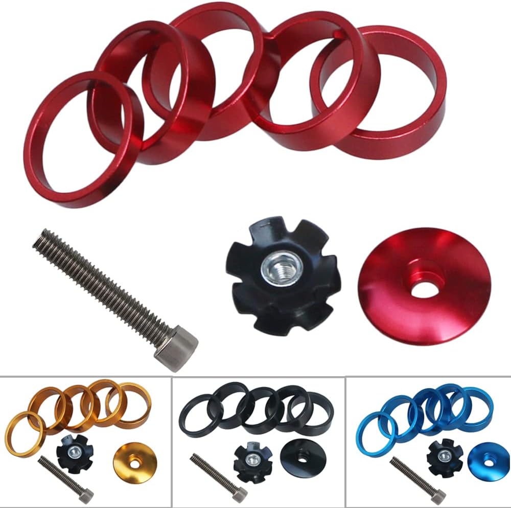 Bicycle Top Tube Cap Screw Headset Spacer Cover Fork Ring Front Spacers 1 1/8 Inch Bike Stem Washer Top Cap Headset Star Nut Headset Bearings(1)