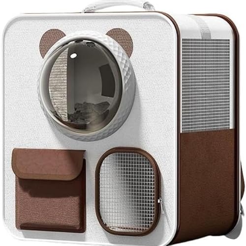 宇宙船風ペットキャリーカート|多頭飼いOK・猫犬兼用・大容量リュック型|キャスター付き2WAY|通院旅行用ペットバッグ (コーヒー色,バックパック)