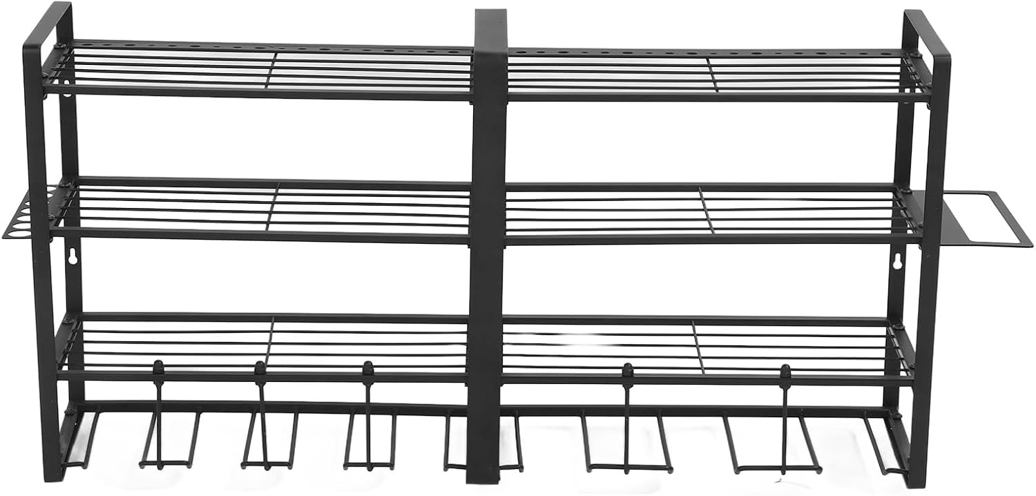 Power Tool Organizer Wall Mount Heavy Duty Steel Garage Storage Rack 4 Layer High Capacity for Drills Screwdrivers Hammers Pliers Workshop Home Use with Complete Accessories