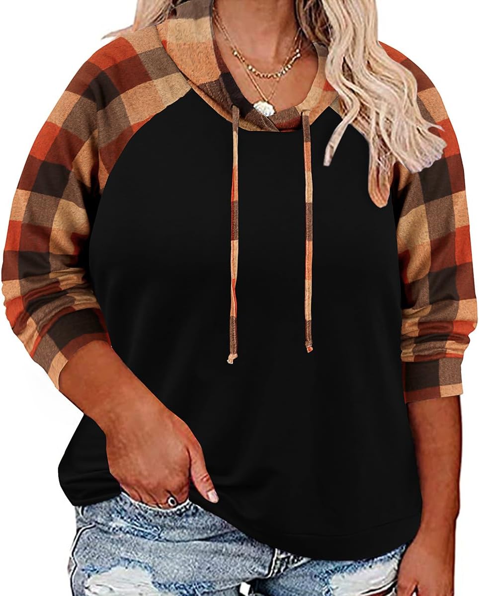 CARCOS Plus Size Hoodies for Women Long Sleeve Pullover Shirts Drawstring Tops XL-5XL