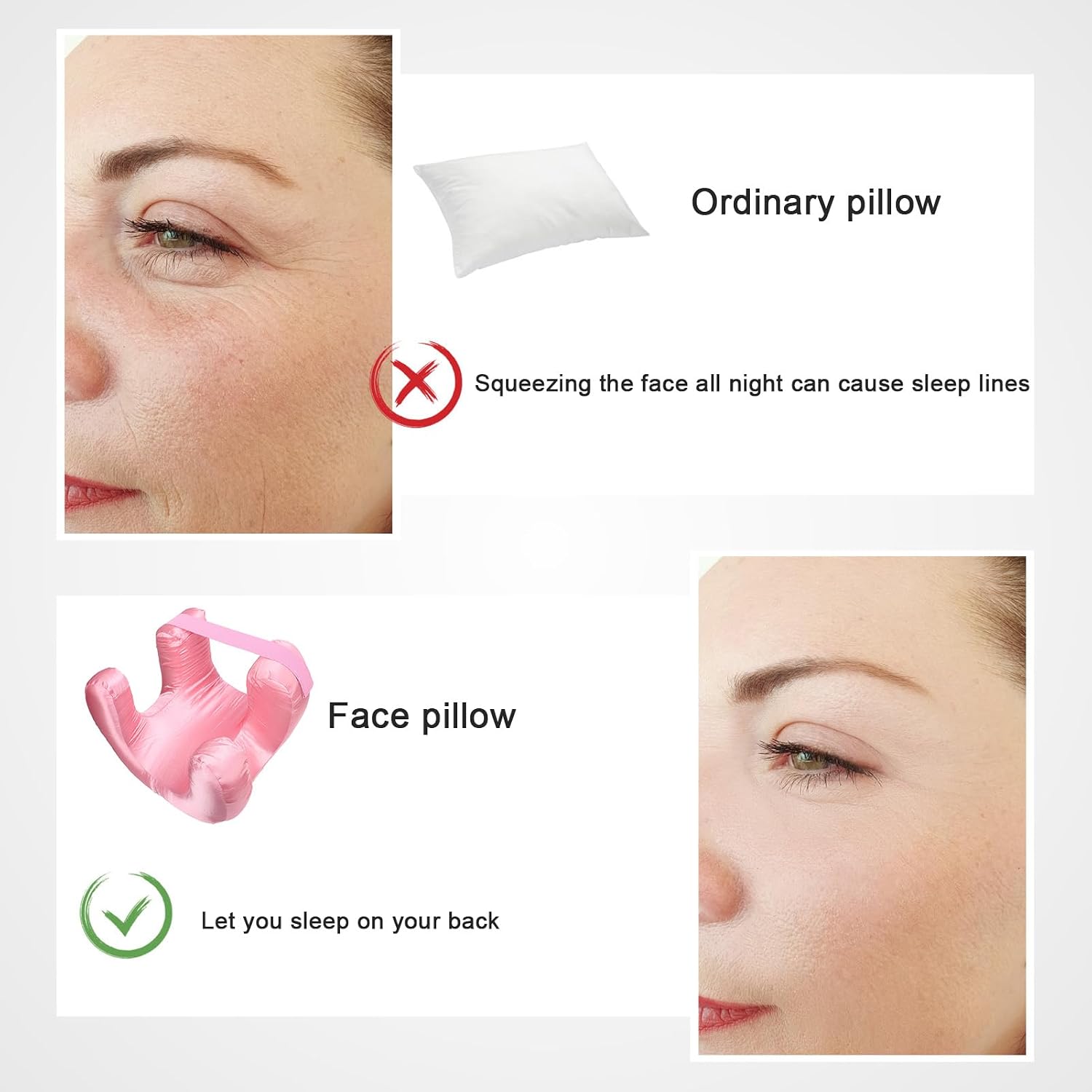 flexman Face Pillow, Silk Fabric Memory Foam Soft Cushioning Ergonomic Beauty Pillow for Back Sleep Side Sleep (Pink)