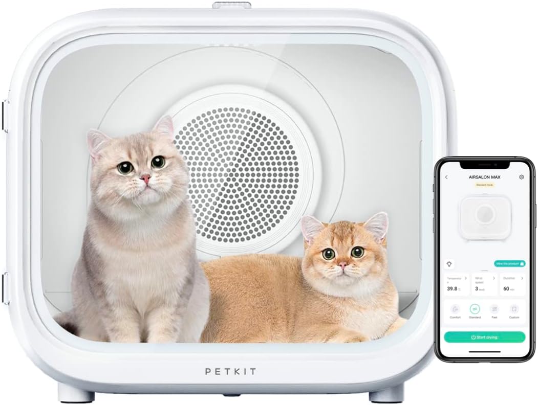 PETKIT Pet Hair Dryer for Cats and Dogs, AIRSALON MAX Automatic Cat Hair Grooming Dry Box, Smart Temperature Control via App & Touch Panel, Ultra Quiet, 360 Drying Cozy for Pets, 60L Large Capacity