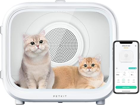 PETKIT Pet Hair Dryer for Cats and Dogs, AIRSALON MAX Automatic Cat Hair Grooming Dry Box, Smart Temperature Control via App & Touch Panel, Ultra Quiet, 360 Drying Cozy for Pets, 60L Large Capacity