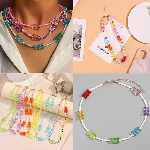 Miniatura 7 de LiQunSweet 180 piezas de 9 colores de 0.063in de agujero, kawaii, color caramelo, oso gomoso, cuentas sueltas acrílicas transparentes, lote surtido