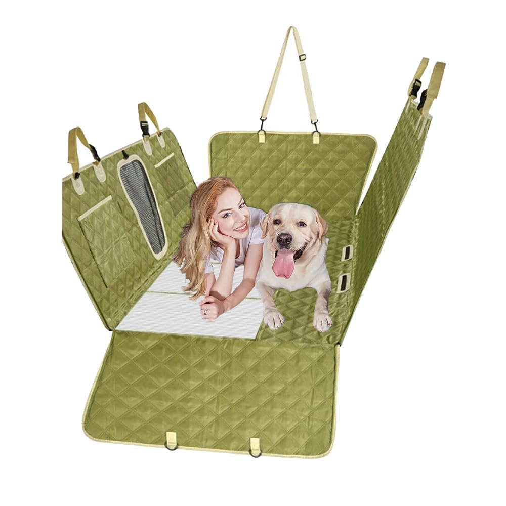 BSFFZ Car Pet Seat Cover for Dodge Durable Dog Travel Hammock Scratchproof Back Seat Pet Cover Easy Clean Dog Seat Mat with Pocket,Green