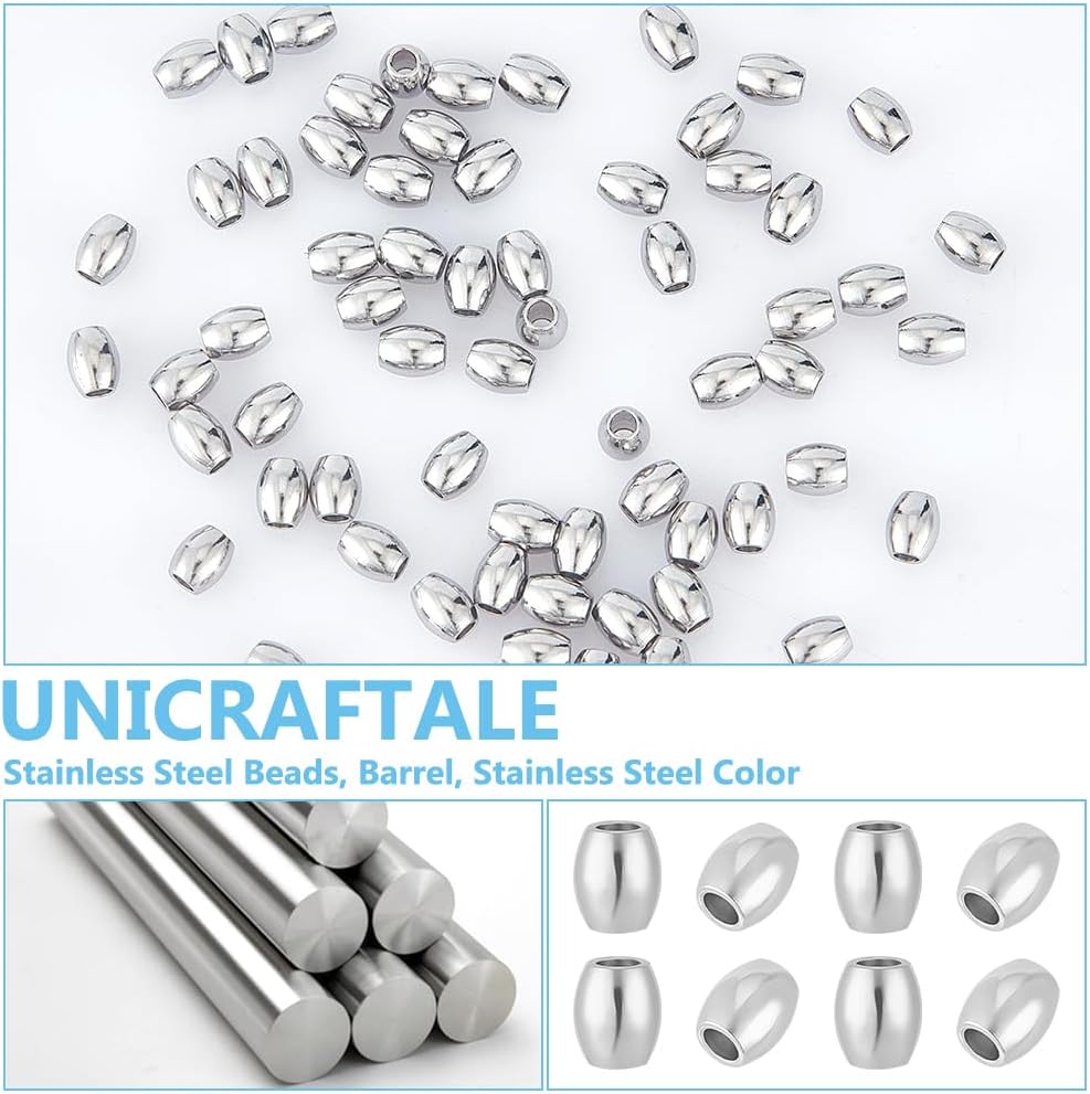 UNICRAFTALE 80Pcs Stainless Steel Barrel Beads Stainless Steel Loose Beads 2mm Small Hole Round Beads Metal Hollow Ball Beads Parachute Cord Bead Finding for Jewelry Making 5x4mm, 6x6mm - Image 5